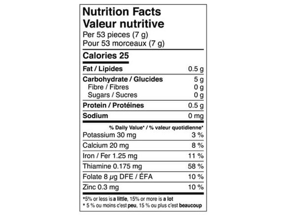 Veggie Hearts Tomato Nutrition Table