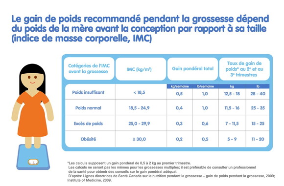 Le gain de poids recommandé pendant la grossesse